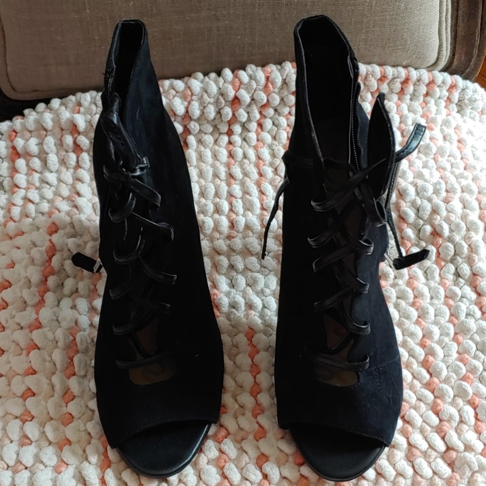 Sam Edelman black suede booties with leather laces